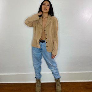 Vintage R.Q.T Women's Beige Faux Suede Button down blazer with collar